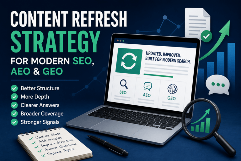 Content refresh strategy for modern SEO, AEO, and GEO