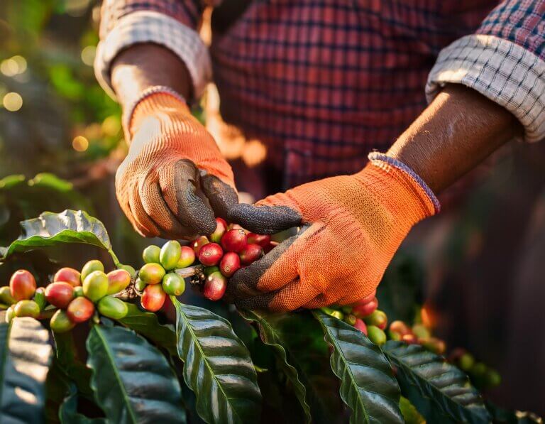 Worker harvesting coffee
