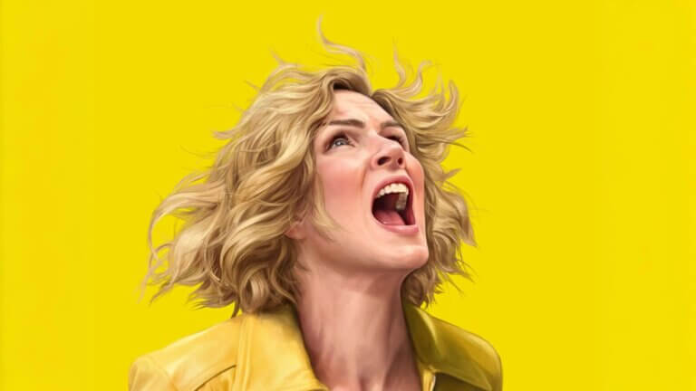 A promotional image of Rhea Seehorn for the Apple TV show Pluribus