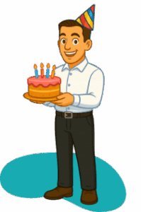 Mike holding a birthday cake