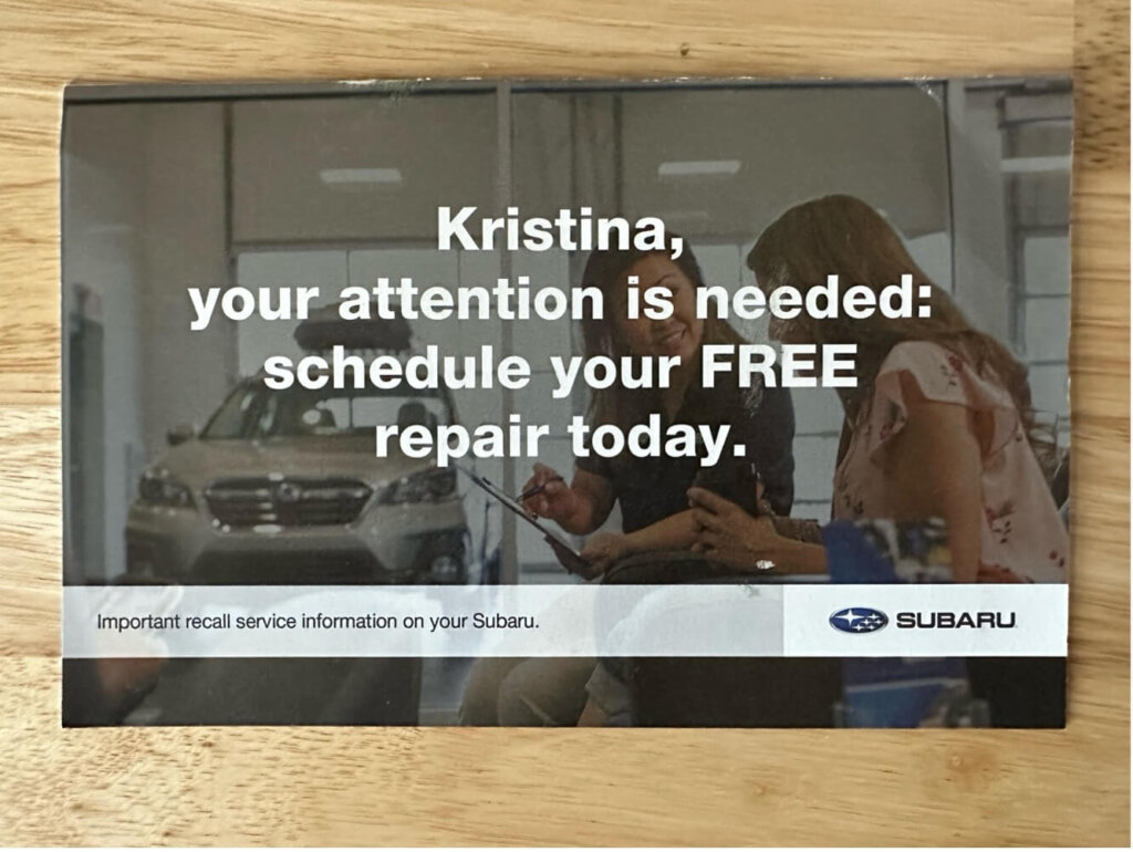 Mailer to get a car serviced.