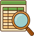 A magnifying glass over a spreadsheet