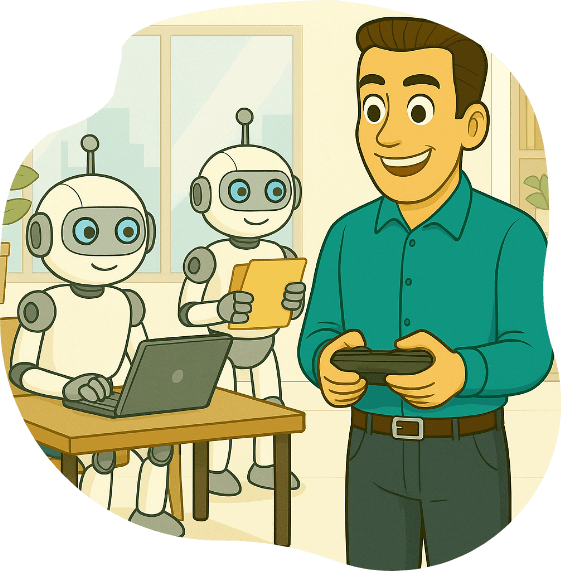 Mike controlling the AI robots