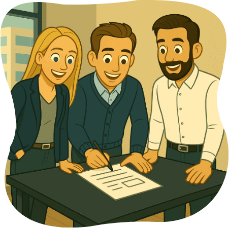 Katie, Matt, and Pat working on a content plan